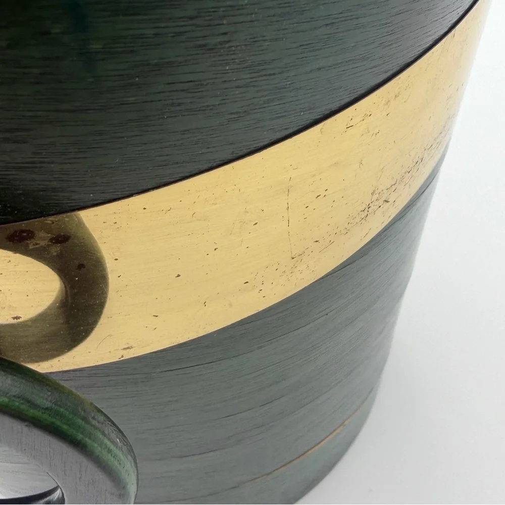 Vintage Ice Bucket Mid Century Modern Green with Gold Trim Plastic Liner